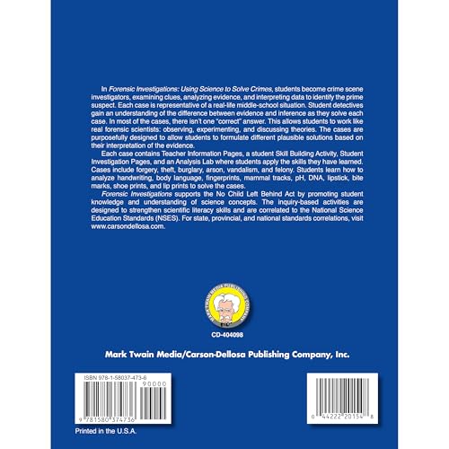 Mark Twain Media CD-404098 Mark Twain Forensic Investigations Workbook, Using Science To Solve High Crimes Middle School Books thumb #1