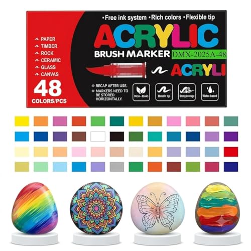 Image of Acrylic Paint Markers Brush Tip Set, Direct Liquid Ink Paint Pens for Rock Painting, Canvas, Wood, Glass, Ceramic, Fabric, Stone & Plastic, Quick Dry Markers (281 Acrylic Brush Marker 48Pic)
