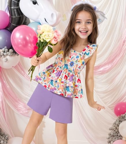 Akyzic Little Girls Summer Short Sets Kids Ruffle Sleeveless Tank Tops and Shorts Clothes Toddler Girls 2Pcs Outfits 2-7T2