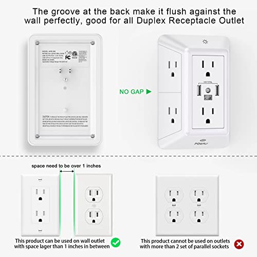 6-Outlet Surge Protector with USB Ports and Night Light - White