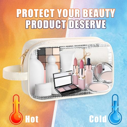Kacctyen Insulated Makeup Bag for Car Women Cosmetics Bag Zippered Heat-resistant Travel Makeup Case Organizer Waterproof Skincare Case with Handle from Melting, Freezing & Spoiling(Basic Style)4