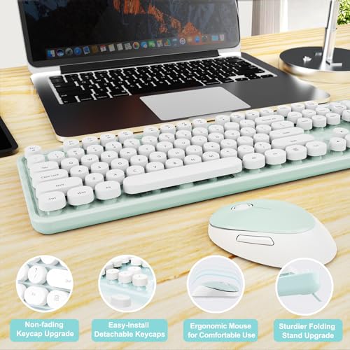 Clavier rétro rond sans fil ergonomique avec souris pour PC Windows - 6