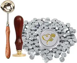 Sinete clichê retrô selo de cera, kit completo com sinete + 1 colher + 100 ceras (Dourado)