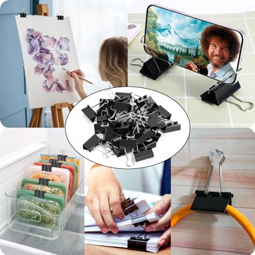 60PCS Medium Binder Clips, 1-1/4 Inch (32mm), Black Metal Paper Clamps for Teachers, Students, School, Office, Business Supplies (1.25in) image 8
