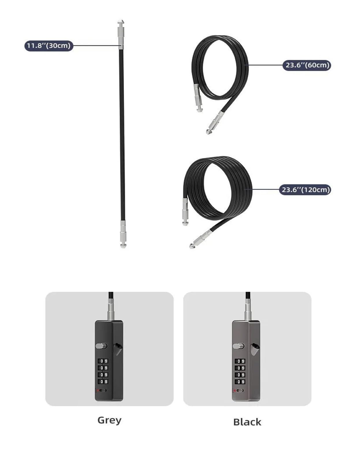 Generico Set da 3 Pezzi Lucchetto con Cavo a Combinazione a 4 cifre in Lega di Zinco e Acciaio temprato Multiuso for armadietti for Biciclette, armadi, recinzioni, Lucchetto for Bici(Black)