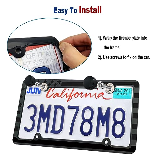 Image of Silicone License Plate Frames American Flag, 2 Pack Patriotic Plate Frames