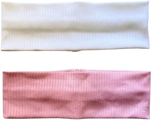 Wide Ribbed Knit Headbands, Soft Stretch Hair Bands, Pastel Colours, 2 Pack