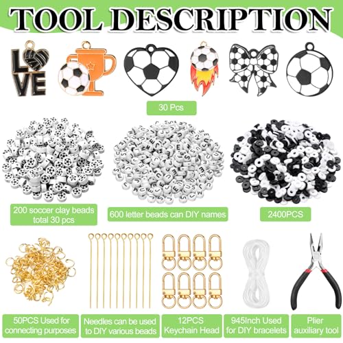 Hinly 3718 Pcs Soccer Bead Keychain Bracelet Making Kit DIY Name Bead Craft by Hinly - Used condition - Image 2