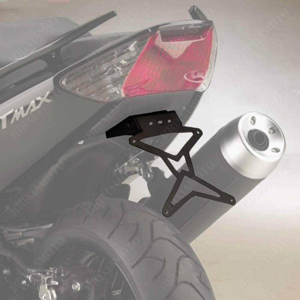 one by Camamoto cod. 77541402 portatarga posteriore regolabile / reclinabile di colore nero in acciaio ricavato dal pieno tagliato a laser predisposizione di luce targa compatibile con yamha t-max 500cc anno dal 2008 al 2011
