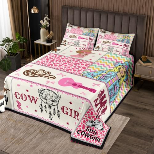 Castle Fairy Cowgirl Bedspread Twin Size,Dreamcatcher Comforter Set for Kids Teens Bedroom Decor,Cowboy Rustic Retro Farmhouse Soft Bedding Set 2Pcs,1 Pillowcase