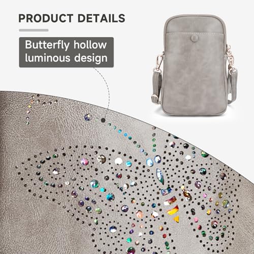 Image of KITEVIUN Small Crossbody Bags for Women, Lightweight Mini Cute Cell Phone Purse for Women with Tassel Shining Butterfly, 04-gray