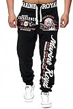 L.gonline Jogginghose Herren lang | Trainingshose Baumwolle | Sporthose mit Bündchen | Enger Beinabschluss | Marine 5258 (M, Schwarz)