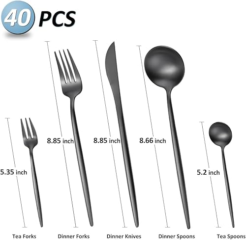 Miniatura 2 de 40-Pieces Heavy Duty Thick Flatware Set,SANLUNS 180 Stainless Matte Black Silverware Set for 8,Fine Dining Utensils Tableware Cutlery,Food-Grade