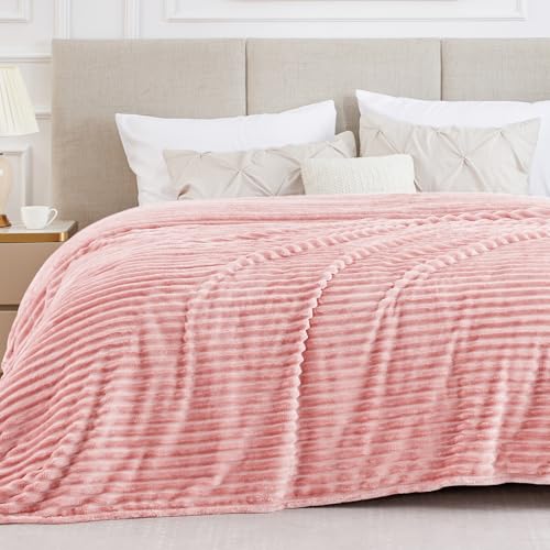 Image of BEDELITE Ribbed Full Size Blanket for Bed, Pink, 84 inchx90 inch | Ultra-Soft Plush Fleece, Warm Yet Lightweight, Ribbed Texture, Home Decor, Machine Washable, Giftable, All-Season Use