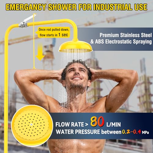 Image of Emergency Shower Eye Wash Station, OSHA Approved Eyewash Station with Shower, First Aid Shower Combination Kit, Industrial Grade with Emergency Sign, 304 Stainless Steel Yellow ABS Coating