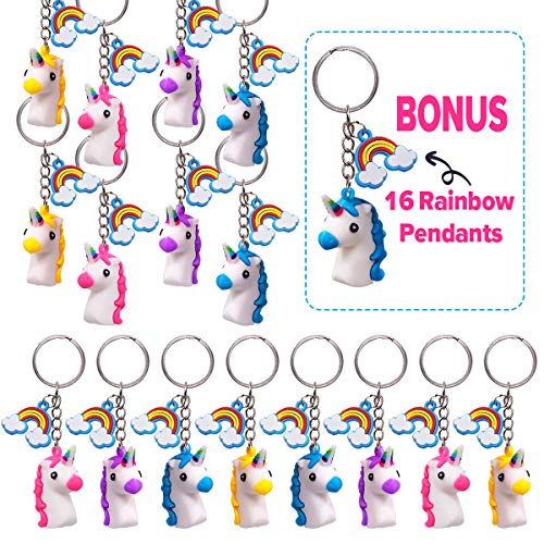 Pawliss 16pcs 3D Rubber Unicorn Keychain...
