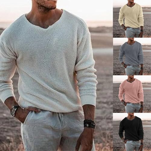Men's Knitted Pullover Solid Color V-Neck Long Sleeve Bottoming Sweater Fashion Casual Loose Adult Top4