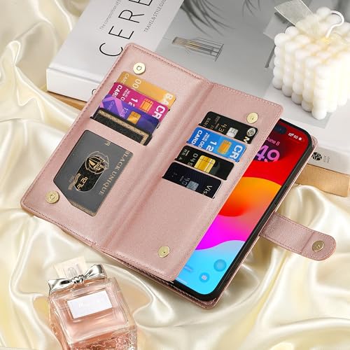 Étui portefeuille pour Realme V11 5G noir multi-cartes avec zip intégré - 6