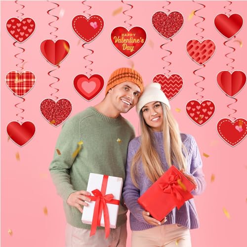 Image of Festiko Cardstock 10 Pcs Valentine's Day Hanging Swirl Decorations (Swirls 4), Red Hearts Swirls For Love Decoration