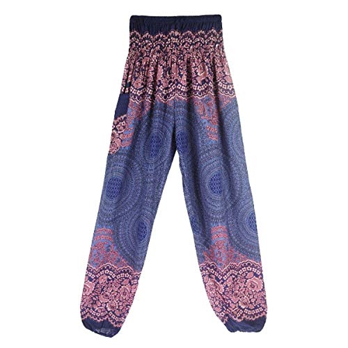 HEFASDM Mulheres Yoga Pilates hippie smocked cintura impressão loungewear calças harem Blue OS