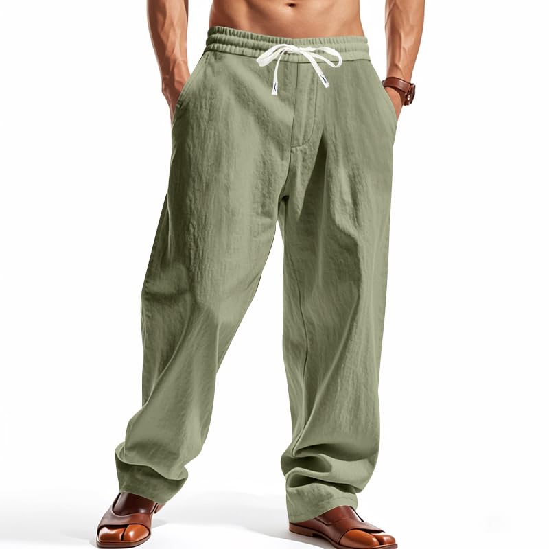 ZOCANIA Mens Linen Pants Casual Elastic Waist Drawstring Lightweight Summer Fall Vacation Trousers with Pockets3