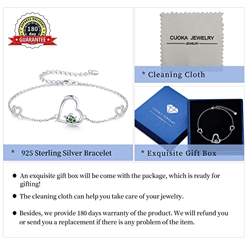 Cuoka Heart Turtle Bracelet 925 Sterling Silver Green Opal Turtle Jewelry Sea Turtle Bracelets Ocean Nature Turtle Gifts Bracelet Turtle Gift For Her For Women Girls #TOP6