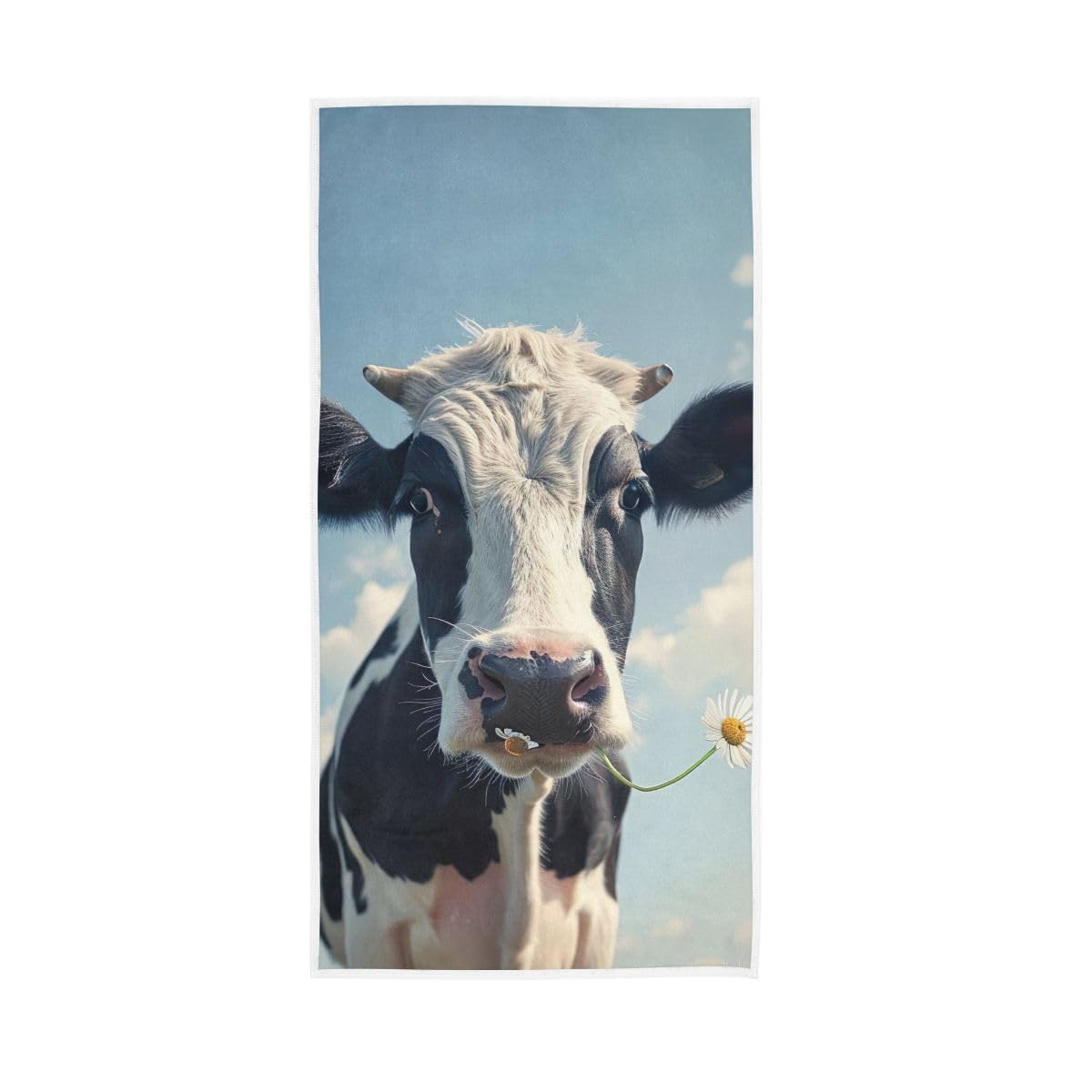 HUYGD Cow Holding a Daisy Hand Towel, Cotton Hand Towels for Hand, Face, Hair, Yoga, Kitchen, Bath 15 x 30 Inches