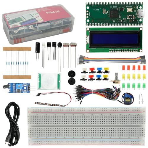 Kit básico para Rasp Pi Pico Binghe Rasp Pi Pico Kit con RP2040 Placa de Desarrollo, Breadboard, Módulo LCD I2C, 9G Micro Servo Compatible con Rasp Pi