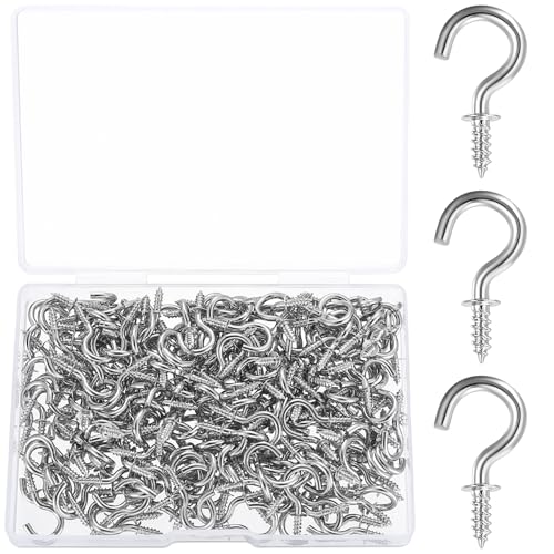 200 Pcs Ganchos de Tornillo, Ganchos de Rosca Pequeños, Mini Ganchos de Techo, Gancho de Tornillos, Alcayatas Pared para Colgar Tazas Luces Plantas Decoraciones Jardín Cocina Baño (Plateado)