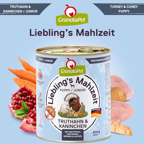 GranataPet Liebling's Mahlzeit Truthahn & Kaninchen Junior, Nassfutter für Hunde, Hundefutter ohne Getreide & ohne Zuckerzusätze, Alleinfuttermittel, 6 x 800 g