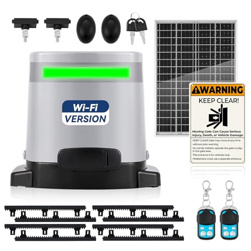 1300lbs Solar Sliding Gate Opener Rack Drive with Built-in Backup Battery, WiFi Remote Control, IR Sensor, Automatic Gate Motor for Heavy Driveway Slide Gates, Off-Grid Operation with Solar Panel 280w