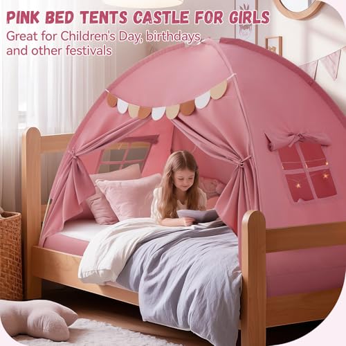 Bed Tent Twin, Bed Canopy for Kids Girls, Tents Toddler Portable Sleeping Tents Indoor, Pink Bunk Canopy Playhouse for Twin Size Bed - Image 6