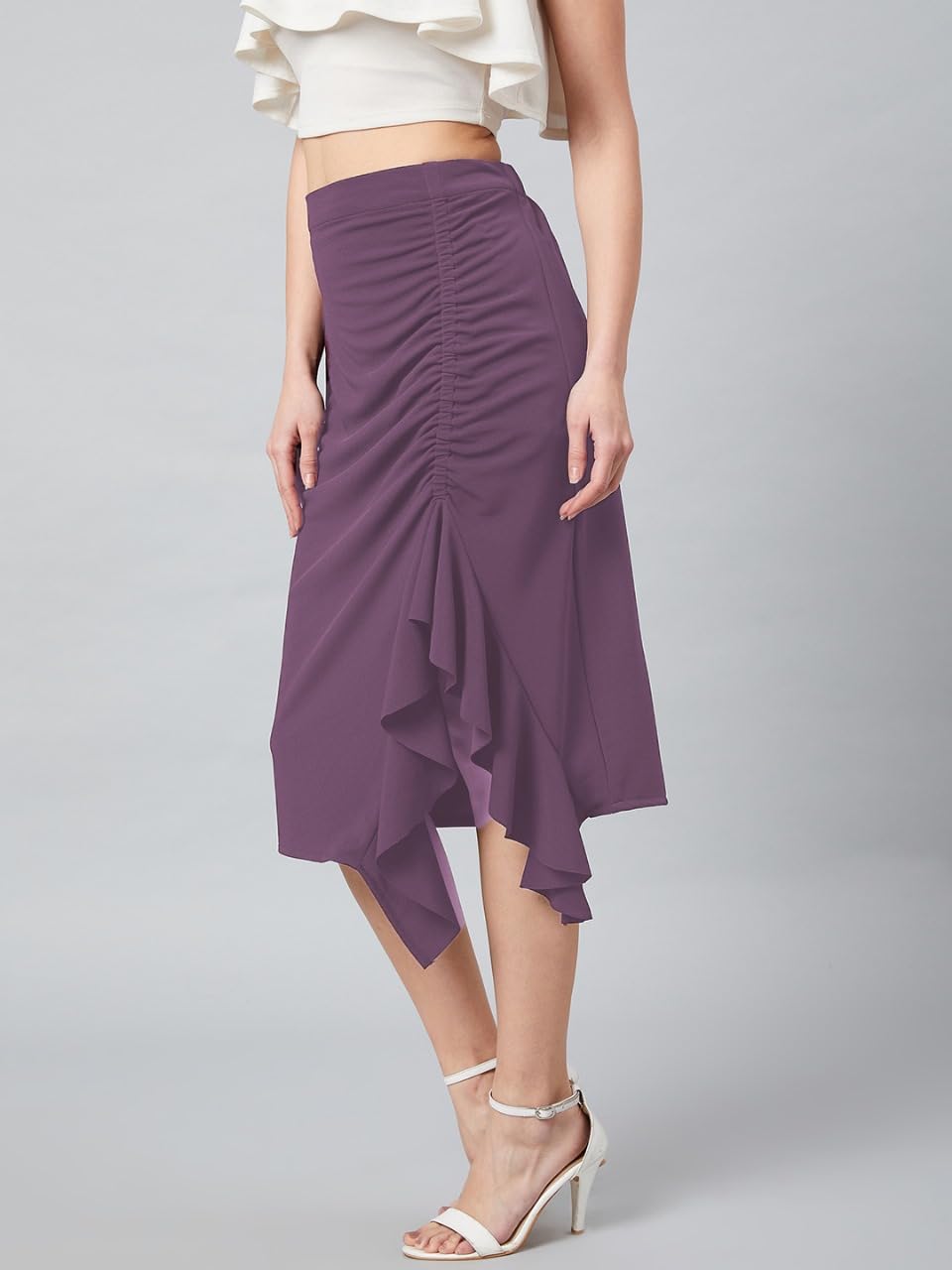 Athena Lifestyle Women & Girl Purple A-Line Midi Skirt with Front Frill Detail 2