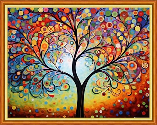 Image of Foxdiviy Magic Night Light Tree 16x20 inch 11CT Embroidery Patterns Art Crafts DIY Needlepoint Kits for Beginners Adults All Ages Modern Multicolor Nature, Abstract