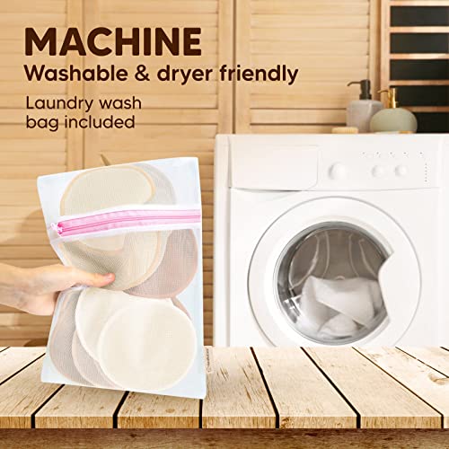 Reusable Nursing Pads For Breastfeeding, 14-Pack - 4-Layers Organic Bamboo Nursing Pads - Breastfeeding Pads - Washable Breast Pads - Natural Bamboo Maternity Pads (Neutrals, Large 4.8") #TOP4