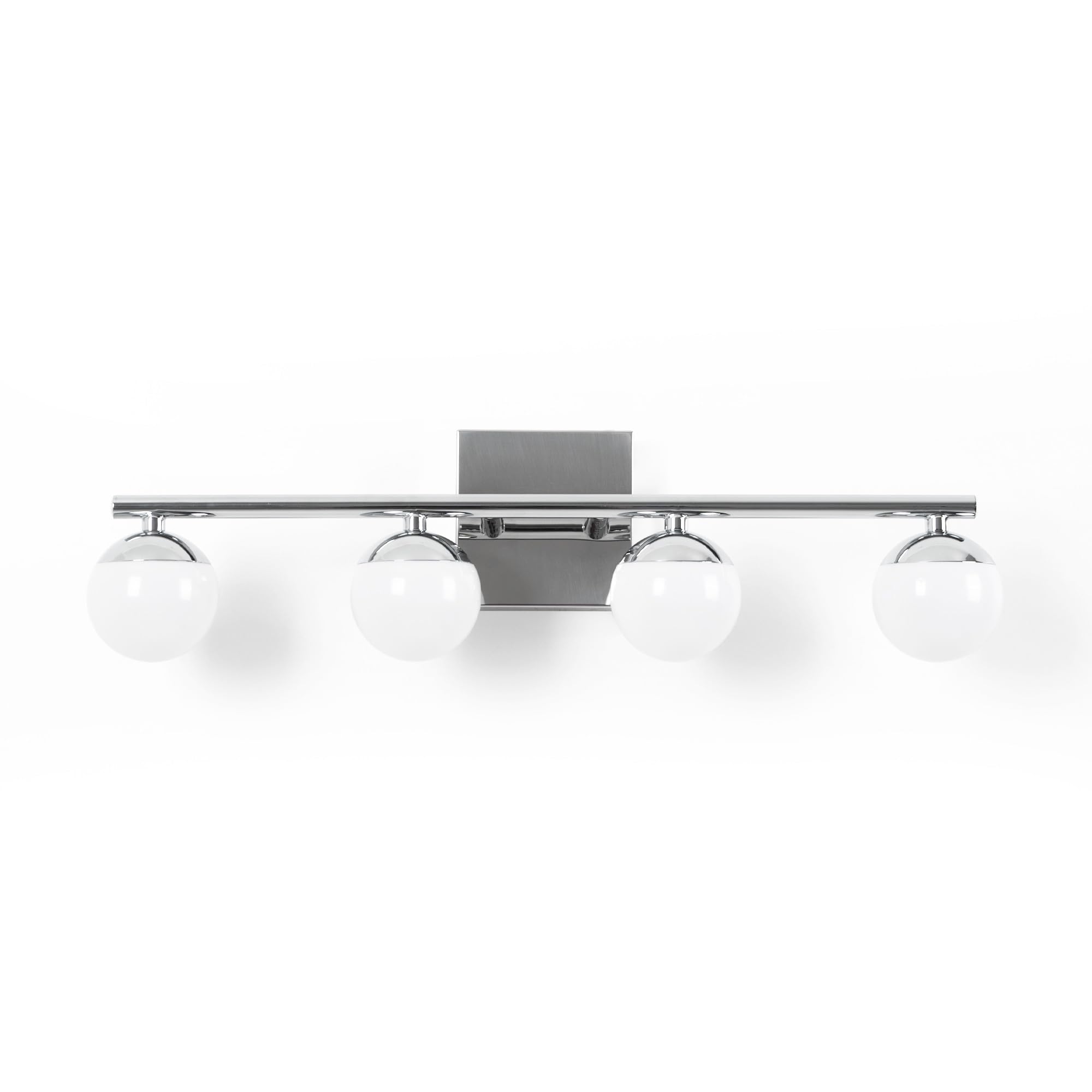 BARCELONA LED Aplique LED para baño Cromado 12W IP44 con 4 esferas difusoras. Luz blanca neutra 4000K. Barra de 49 cm. Lámpara de pared para Baño, illuminación moderna y funcional para espejo y lavabo