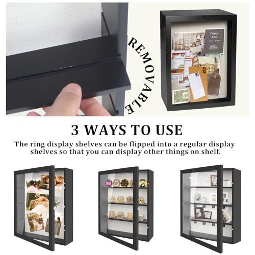 Image of Shadow Box Display Case 11x14, Deep Shadow Box Picture Frame with Linen Back and Removable Shelves, Wooden Memory Box for Wedding Bouquet, Photos, Medals, Keepsakes (Black, 11x14)
