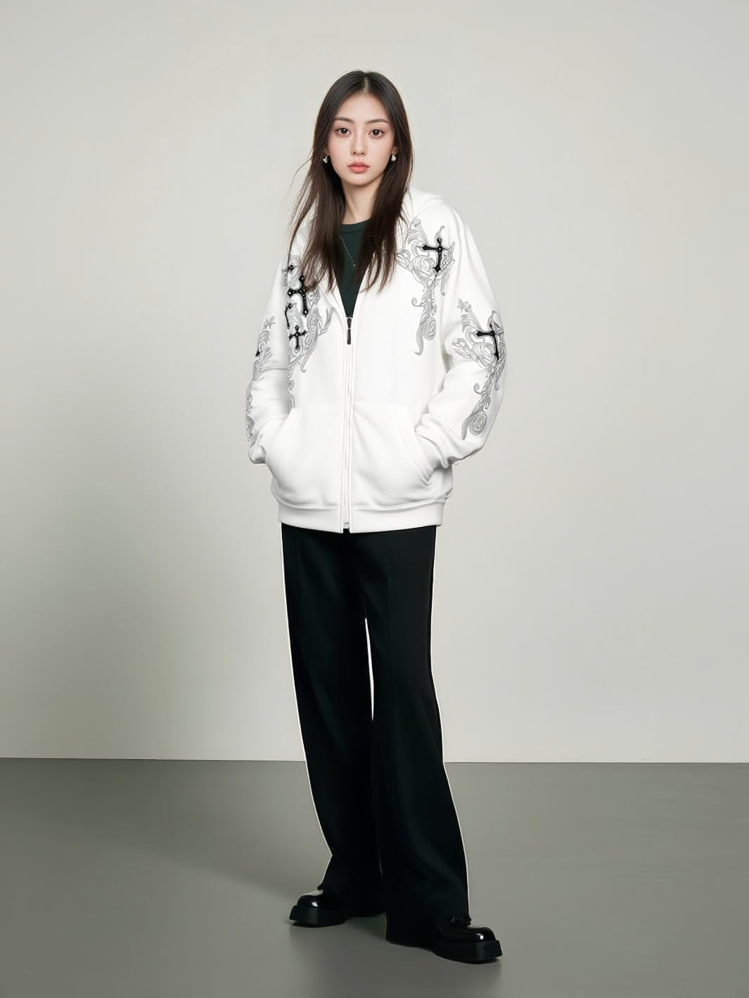 Unisex Y2K Zip Up Hoodie Gothic cross Graphic Emo Grunge Women Men Loose Baggy Fleece Jacket Punk Streetwear - Image 6