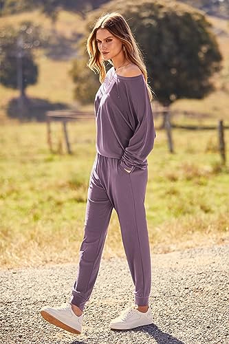 PRETTYGARDEN Women's Fall 2 Piece Lounge Set Long Sleeve Tops Ribbed Pants Spring Matching Sweatsuit Travel Outfits Clothes