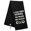 Funny Golf Towel – I Use This to Wash My Balls – Gifts and Accessories for Men, Embroidered Towel for Golf Bags With Clip, Black