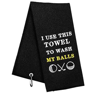 Funny Golf Towel – I Use This to Wash My Balls – Gifts and Accessories for Men, Embroidered Towel for Golf Bags With Clip, Black