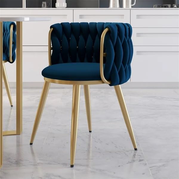 Bharat Bhavishya Living Room, Set of 1, Velvet Makeup Vanity Back Arm,Modern Bedroom Accent, Elegant Comfy Single upholstered Chair with Gold Metal Legs,Easy to Assemble, Blue 2