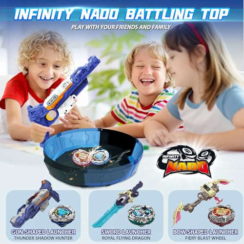 INFINITY NADO S7 Battle Top Starter Pack Set with Gun-shaped Launcher Infinite Acceleration, Metal Endurance Type Battle Toy, Left-Spinning Top Game Toys for Boys Girls 5+, Thunder shadow hunter, blue - Thumbnail 5