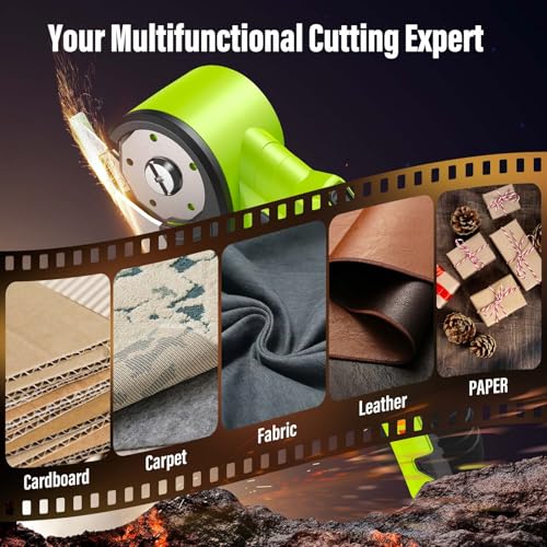 Image of Cordless Cardboard Cutter with 3 Tungsten Steel Blades, 2500mAh Battery, LED Light, High-Torque Motor, Electric Scissors for Fabric, Cardboard, Leather, Carpet, Rechargeable Cutting Tool (Green)