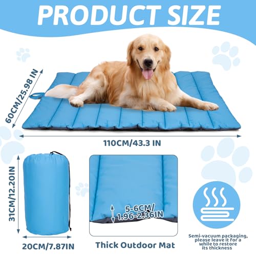 XIAPIA wasserdichte Hundematte für Outdoor, Waschbares Hundebett, Antistatik, Hygienisch, Faltbar, Große Reisedecke für Haustier 110 x 68 cm (Blau/Grau)