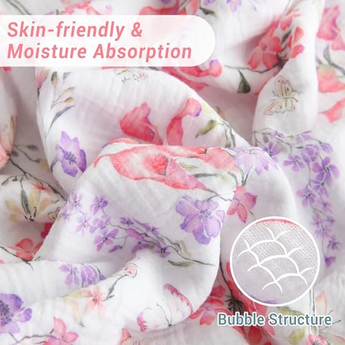 Viviland manta de forro polar reversible, manta de muselina suave para sofá y cama, edredón transpirable para adultos, grande 50x70 pulgadas, flores rosa y púrpura miniatura 2