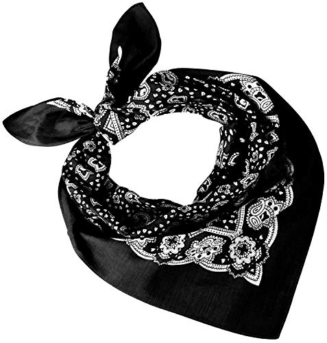 Tobeni 548 Damen Herren Nickituch Kopftuch Bandana Halstuch Baumwolle Unisex Farbe Paisley Schwarz Grösse 54 cm x 54 cm Cover