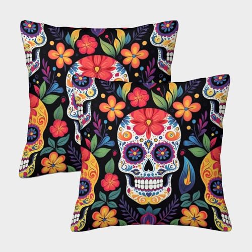 kaiyun Sugar Calavera Cojín Almohada 3D Colored Flors Suave Al Tacto,sofá Silla Muebles para El Hogar 45x45cm 2 Paquetes