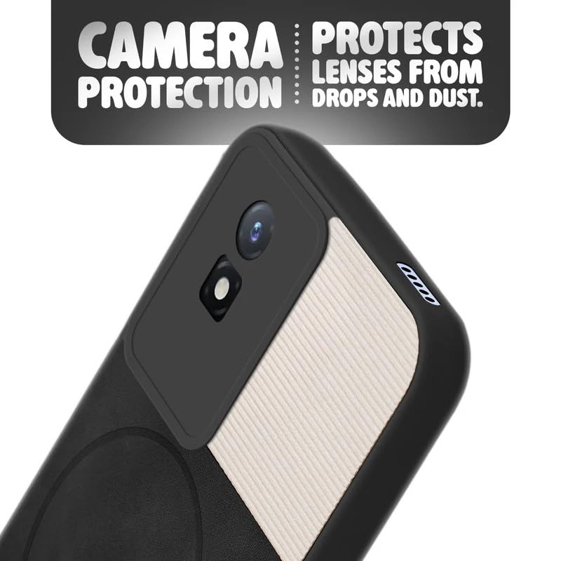 Image of Bintage case Macc-Safe Design Hard Light Weight Back Case | Soft Border Camera Protect | Dual PU Leather Finish Back Cover Compatible for Vivo Y02T / Vivo Y02 - White & Black