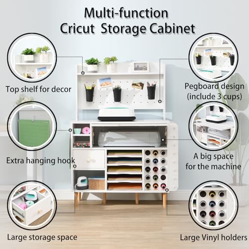 Image of Cooday Craft Organization and Storage Cabinet Compatible with Cricut Machines, Craft Table with Storage for Adults, Crafting Desk with Power Outlet,Pegboard, Vinyl Holders